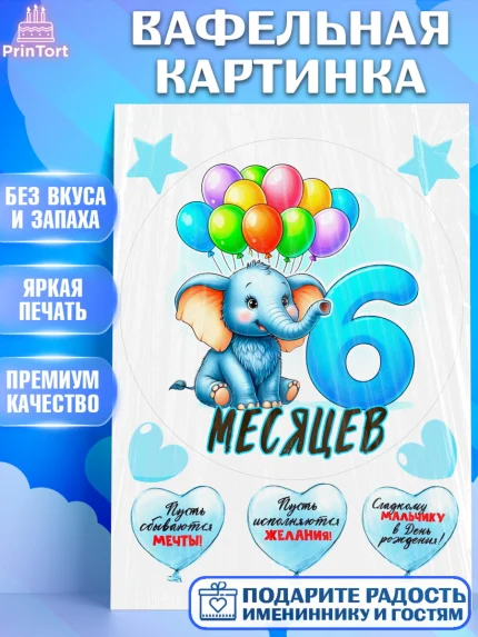 Вафельная картинка, День Рождение малыша, звери, животные, зоопарк, мальчику, шарики, Мальчик, арт. PT220847