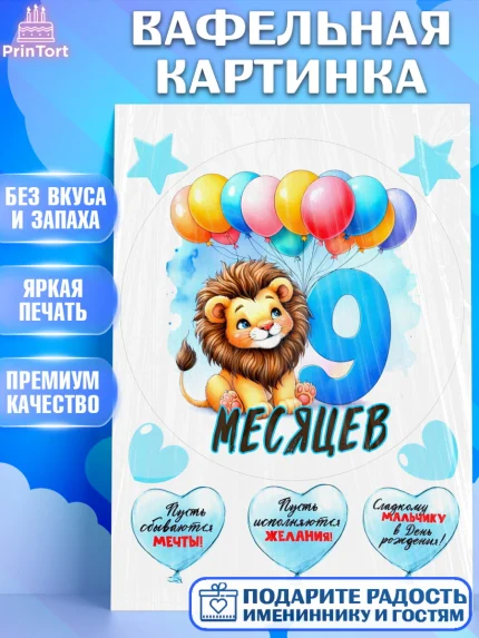 Вафельная картинка, День Рождение малыша, звери, животные, зоопарк, мальчику, шарики, Мальчик, арт. PT220850
