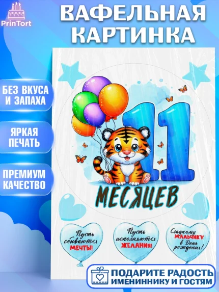 Вафельная картинка, День Рождение малыша, звери, животные, зоопарк, мальчику, шарики, Мальчик, арт. PT220852