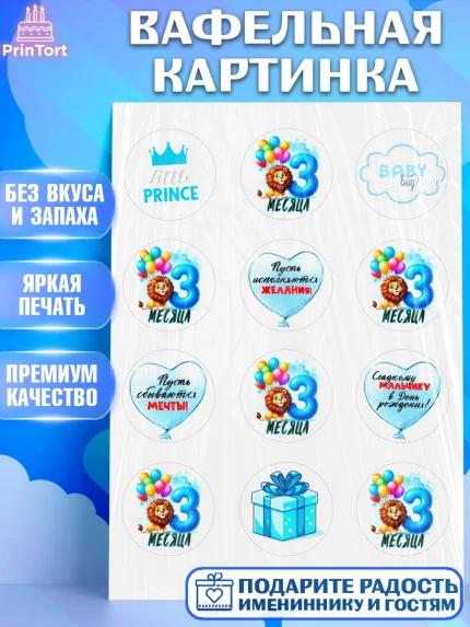 Вафельная картинка, День Рождение малыша, звери, животные, зоопарк, мальчику, шарики, Мальчик, арт. PT220868