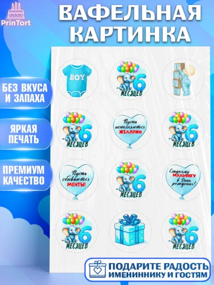 Вафельная картинка, День Рождение малыша, звери, животные, зоопарк, мальчику, шарики, Мальчик, арт. PT220871