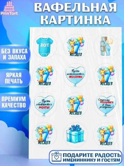 Вафельная картинка, День Рождение малыша, звери, животные, зоопарк, мальчику, шарики, Мальчик, арт. PT220873