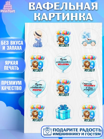 Вафельная картинка, День Рождение малыша, звери, животные, зоопарк, мальчику, шарики, Мальчик, арт. PT220875