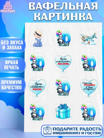 Вафельная картинка, День Рождение малыша, звери, животные, зоопарк, мальчику, шарики, Мальчик, арт. PT220876