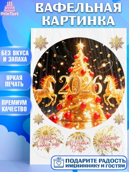 Вафельная картинка, Новый год, 2026, Новый год2026, Лошадь, лошадка, год лошади, Девочка, арт. PT221098