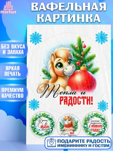 Вафельная картинка, Год лошади, Новый год, 2026, лошадь, лошадка, Ёлка, дед Мороз, Девочка, арт. PT221227
