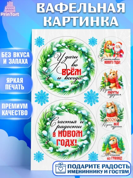 Вафельная картинка, Год лошади, Новый год, 2026, лошадь, лошадка, Ёлка, дед Мороз, Девочка, арт. PT221256
