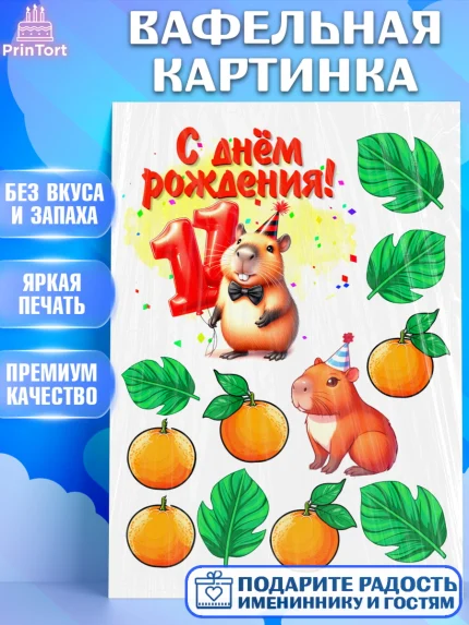 Вафельная картинка, День рождения, Капибара, праздник, Девочка, 11 лет, арт. PT221410