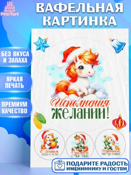 Вафельная картинка, Новый год, 2026, лошадь, лошадка, Ёлка, год лошади, новогодние игрушки, Девочка, арт. PT221435