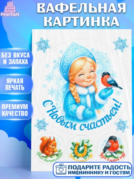 Вафельная картинка, Новый год, 2026, лошадь, лошадка, Ёлка, год лошади, новогодние игрушки, звери, арт. PT221453