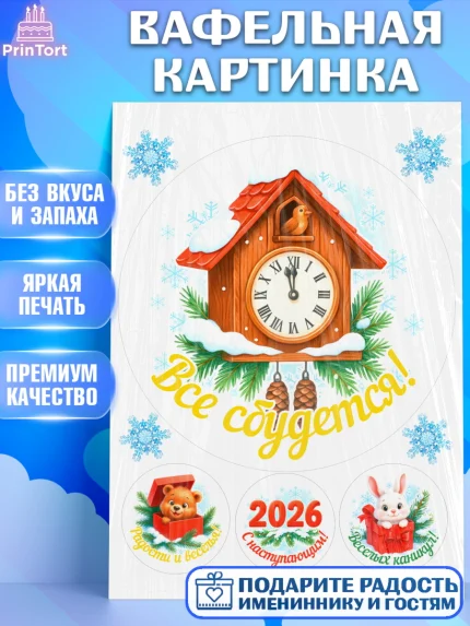 Вафельная картинка, Новый год, 2026, лошадь, лошадка, Ёлка, год лошади, новогодние игрушки, звери, арт. PT221459