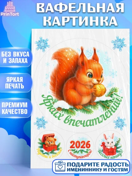 Вафельная картинка, Новый год, 2026, лошадь, лошадка, Ёлка, год лошади, новогодние игрушки, звери, арт. PT221460