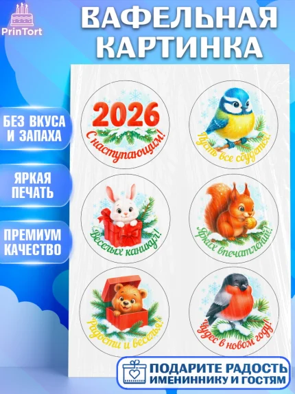 Вафельная картинка, Новый год, 2026, лошадь, лошадка, Ёлка, год лошади, новогодние игрушки, звери, арт. PT221469