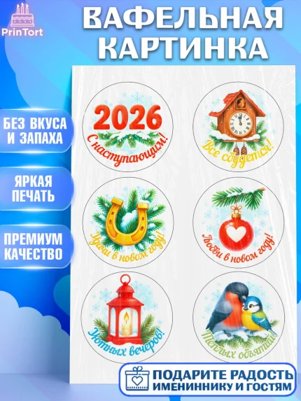 Вафельная картинка, Новый год, 2026, лошадь, лошадка, Ёлка, год лошади, новогодние игрушки, звери, арт. PT221471