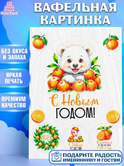 Вафельная картинка, Новый год, 2026, лошадь, лошадка, Ёлка, год лошади, новогодние игрушки, звери, арт. PT221795