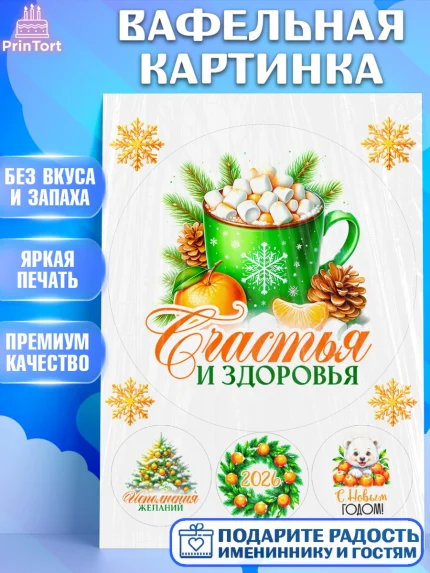 Вафельная картинка, Новый год, 2026, лошадь, лошадка, Ёлка, год лошади, новогодние игрушки, звери, арт. PT221826