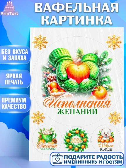Вафельная картинка, Новый год, 2026, лошадь, лошадка, Ёлка, год лошади, новогодние игрушки, звери, арт. PT221827
