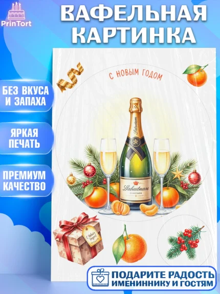 Вафельная картинка, Новый год, 2026, лошадь, лошадка, Ёлка, год лошади, новогодние игрушки, звери, арт. PT221875