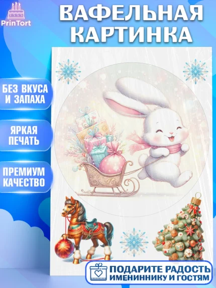 Вафельная картинка, Новый год, 2026, лошадь, лошадка, Ёлка, год лошади, новогодние игрушки, звери, арт. PT221926
