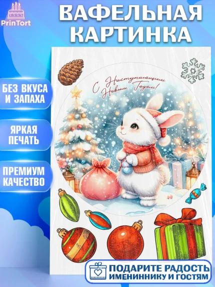 Вафельная картинка, Новый год, 2026, лошадь, лошадка, Ёлка, год лошади, новогодние игрушки, звери, арт. PT221932