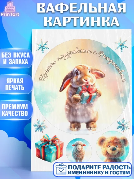 Вафельная картинка, Рождество, Рождество Христово, 7 января, рождественские подарки, арт. PT222106