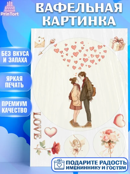Вафельная картинка, День Влюбленных, День Святого Валентина, день всех влюбленных, влюбленные, арт. PT222111