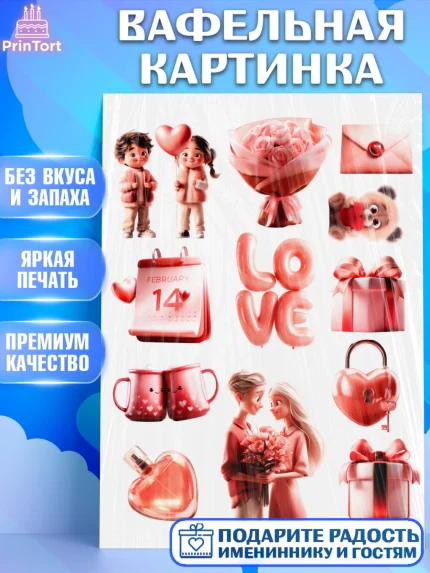 Вафельная картинка, День Влюбленных, День Святого Валентина, день всех влюбленных, влюбленные, арт. PT222126