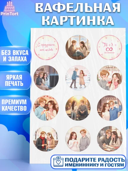 Вафельная картинка, День Влюбленных, любовь, пара, сердце, Love, 14 февраля, день Влюблённых, арт. PT222384