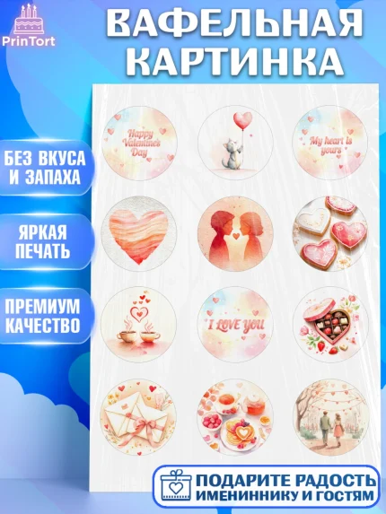 Вафельная картинка, День Влюбленных, любовь, пара, сердце, Love, 14 февраля, день Влюблённых, арт. PT222385