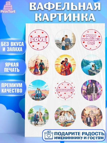 Вафельная картинка, День Влюбленных, любовь, пара, сердце, Love, 14 февраля, день Влюблённых, арт. PT222391