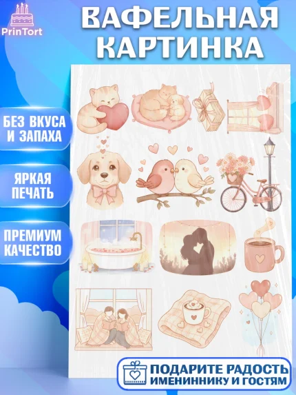 Вафельная картинка, День Влюбленных, любовь, пара, сердце, Love, 14 февраля, день Влюблённых, арт. PT222399