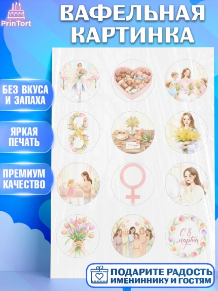 Вафельная картинка, 8 марта, женский день, международный женский день, цветы, духи, мама, женщина, арт. PT222522