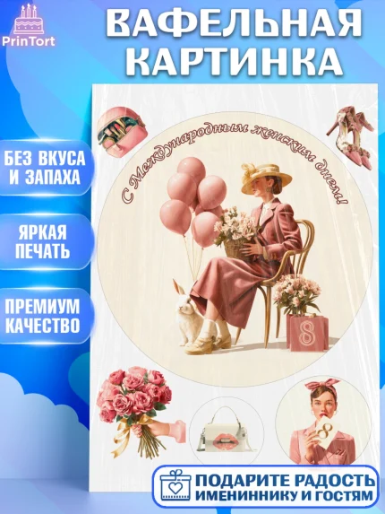 Вафельная картинка, 8 марта, женский день, международный женский день, цветы, духи, мама, женщина, арт. PT222528