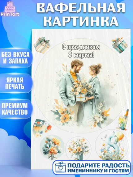 Вафельная картинка, 8 марта, женский день, международный женский день, цветы, духи, мама, женщина, арт. PT222530