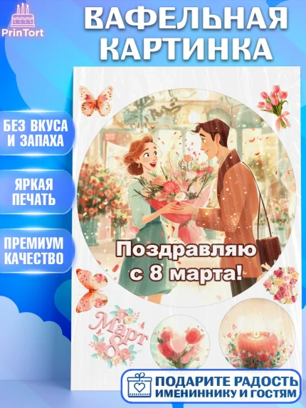 Вафельная картинка, 8 марта, женский день, международный женский день, цветы, духи, мама, женщина, арт. PT222533