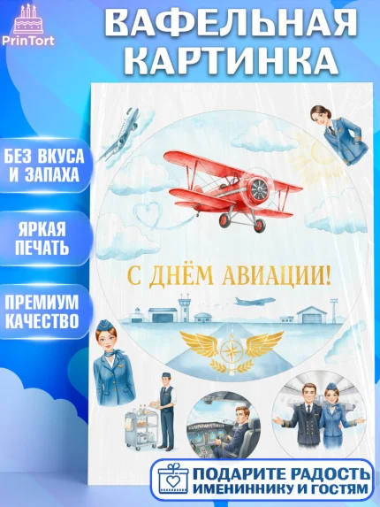 Вафельная картинка, Авиация, пилот, стюардесса, самолет, путешествие, автопилот, билет, паспорт, арт. PT222548