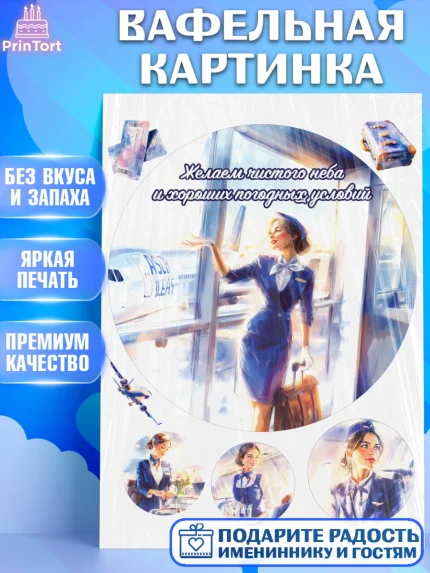 Вафельная картинка, Авиация, пилот, стюардесса, самолет, путешествие, автопилот, билет, паспорт, арт. PT222550
