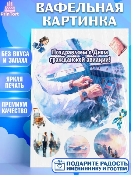 Вафельная картинка, Авиация, пилот, стюардесса, самолет, путешествие, автопилот, билет, паспорт, арт. PT222554
