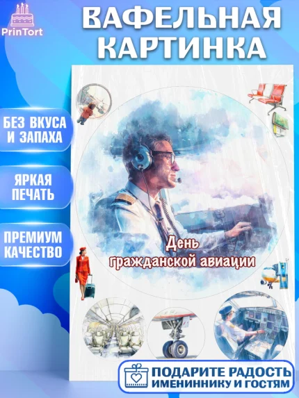 Вафельная картинка, Авиация, пилот, стюардесса, самолет, путешествие, автопилот, билет, паспорт, арт. PT222555