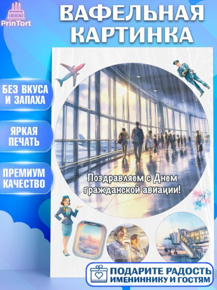 Вафельная картинка, Авиация, пилот, стюардесса, самолет, путешествие, автопилот, билет, паспорт, арт. PT222556