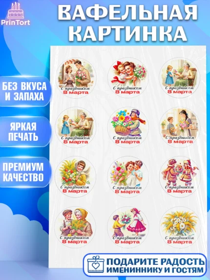 Вафельная картинка, 8 марта, женский день, международный женский день, цветы, духи, День 8 марта, арт. PT222838