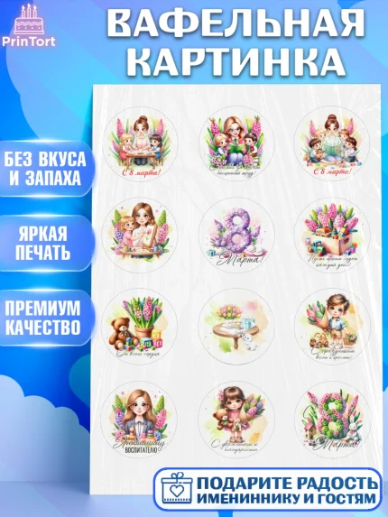 Вафельная картинка, 8 марта, женский день, международный женский день, цветы, духи, День 8 марта, арт. PT222843