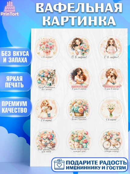 Вафельная картинка, 8 марта, женский день, международный женский день, цветы, духи, День 8 марта, арт. PT222855