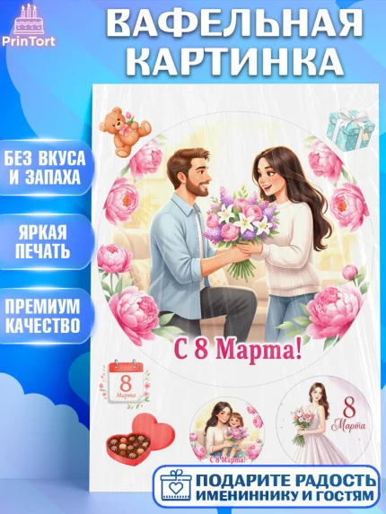 Вафельная картинка, 8 марта, женский день, международный женский день, цветы, духи, День 8 марта, арт. PT222879
