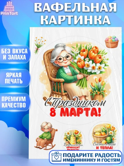 Вафельная картинка, 8 марта, женский день, международный женский день, цветы, духи, День 8 марта, арт. PT222881