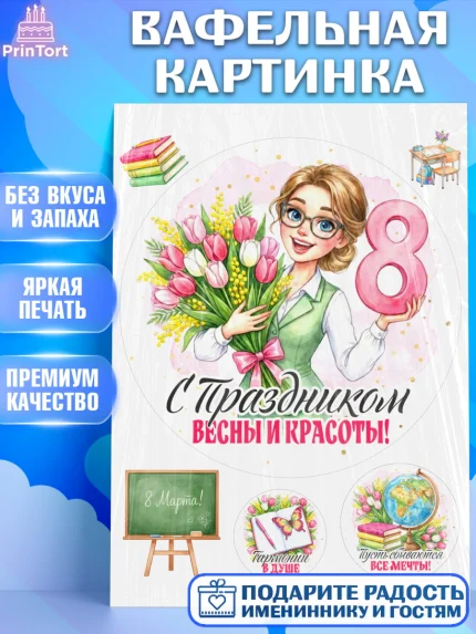 Вафельная картинка, 8 марта, женский день, международный женский день, цветы, духи, День 8 марта, арт. PT222885