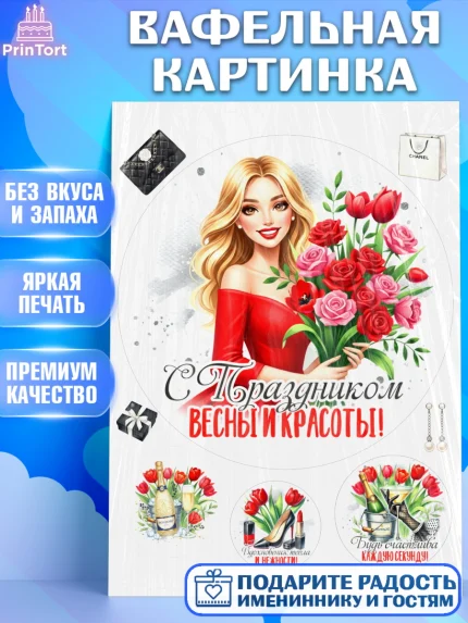 Вафельная картинка, 8 марта, женский день, международный женский день, цветы, духи, День 8 марта, арт. PT222889