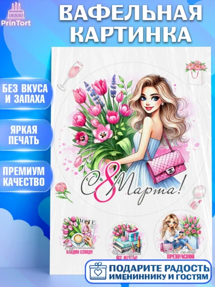 Вафельная картинка, 8 марта, женский день, международный женский день, цветы, духи, День 8 марта, арт. PT222890