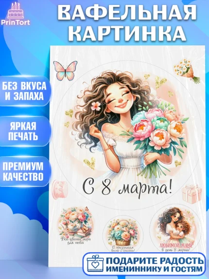 Вафельная картинка, 8 марта, женский день, международный женский день, цветы, духи, День 8 марта, арт. PT222894