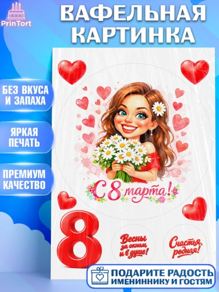 Вафельная картинка, 8 марта, женский день, международный женский день, цветы, духи, День 8 марта, арт. PT222898